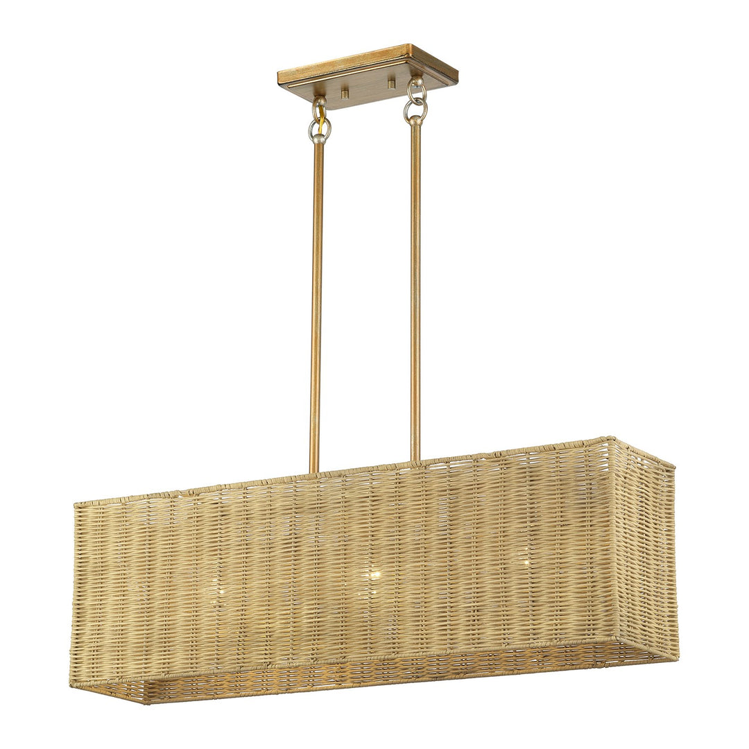 3 Light Antique Gold Leaf Medium Linear Chandelier