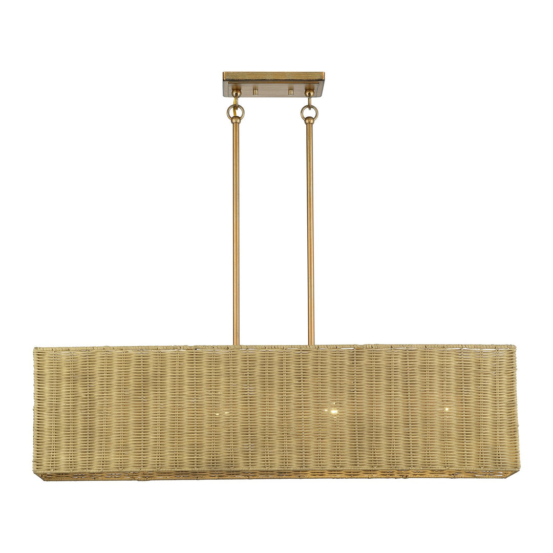 4 Light Antique Gold Leaf Large Linear Chandelier