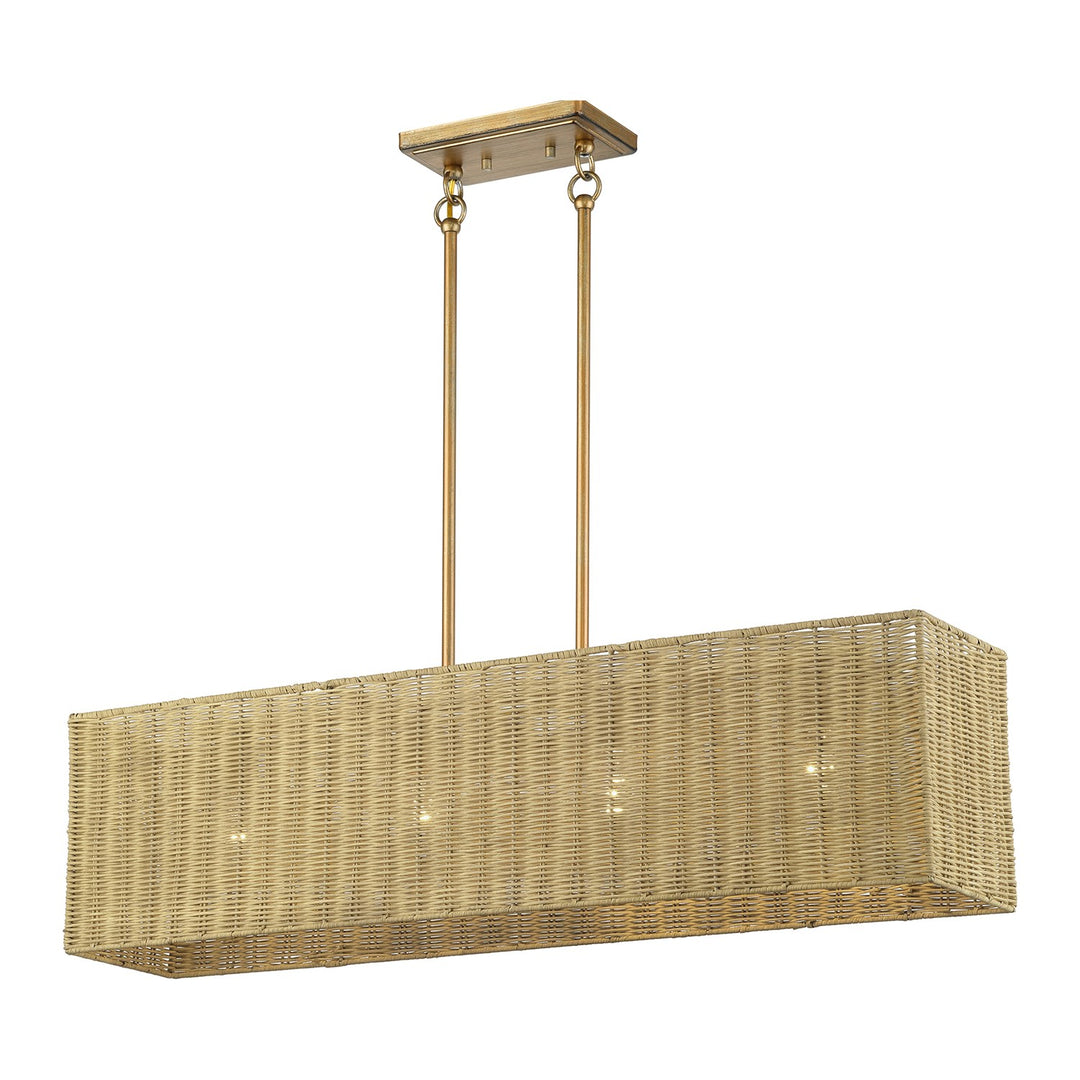 4 Light Antique Gold Leaf Large Linear Chandelier