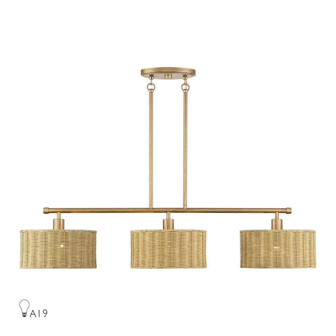 3 Light Antique Gold Leaf Extra Large Linear Chandelier by Livex Lighting