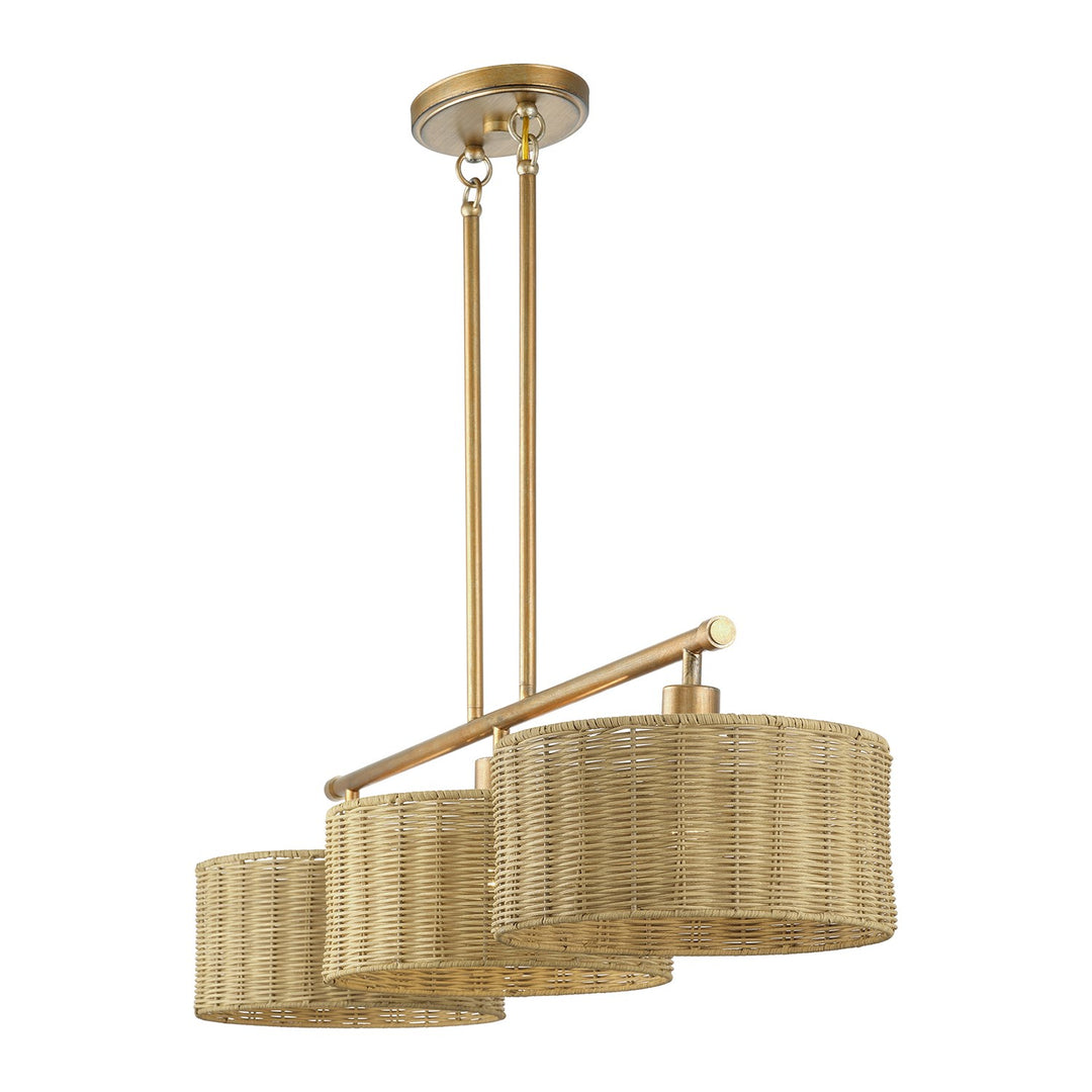 3 Light Antique Gold Leaf Extra Large Linear Chandelier