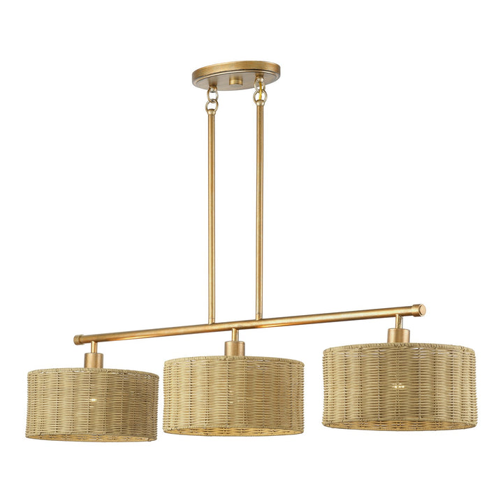 3 Light Antique Gold Leaf Extra Large Linear Chandelier
