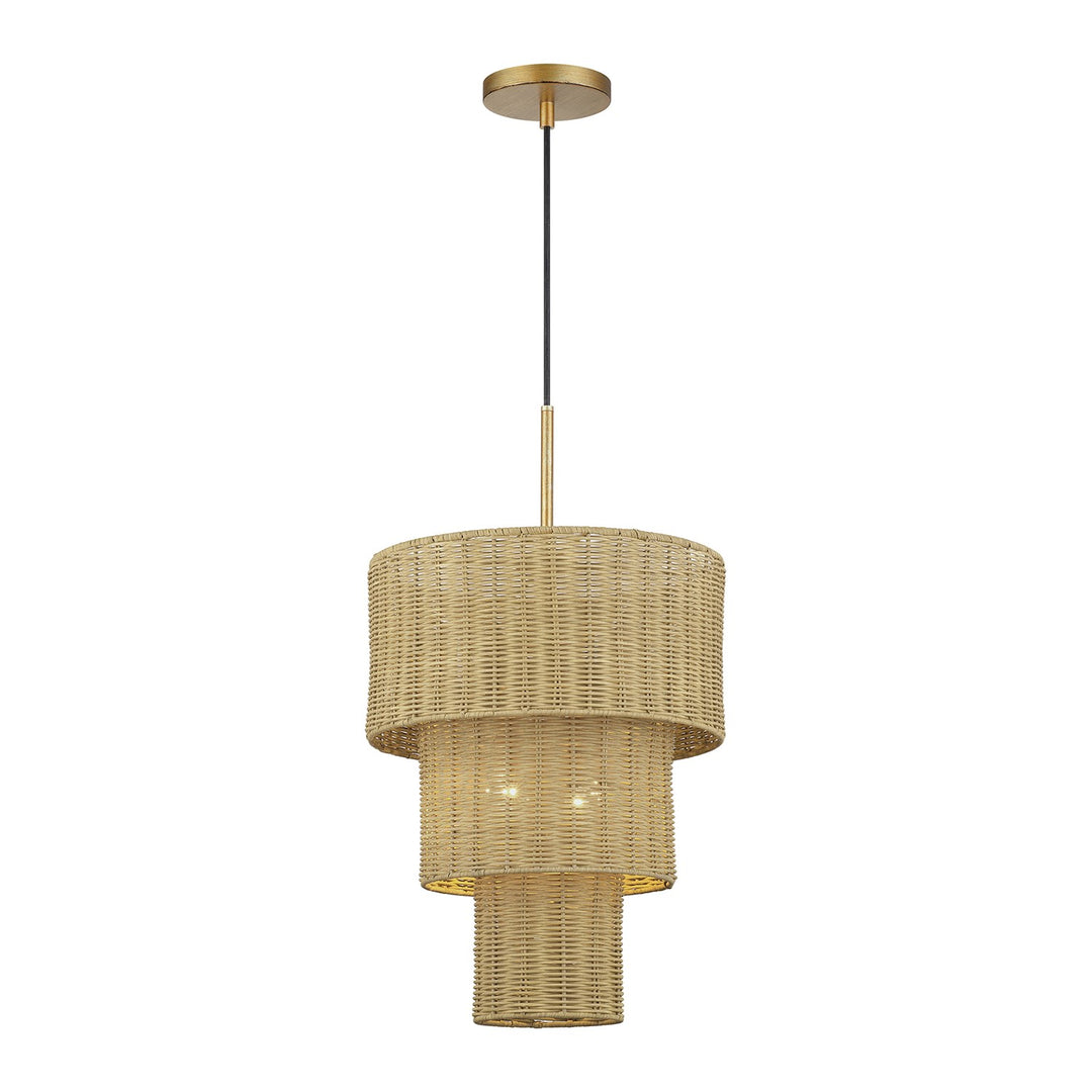 2 Light Antique Gold Leaf Pendant