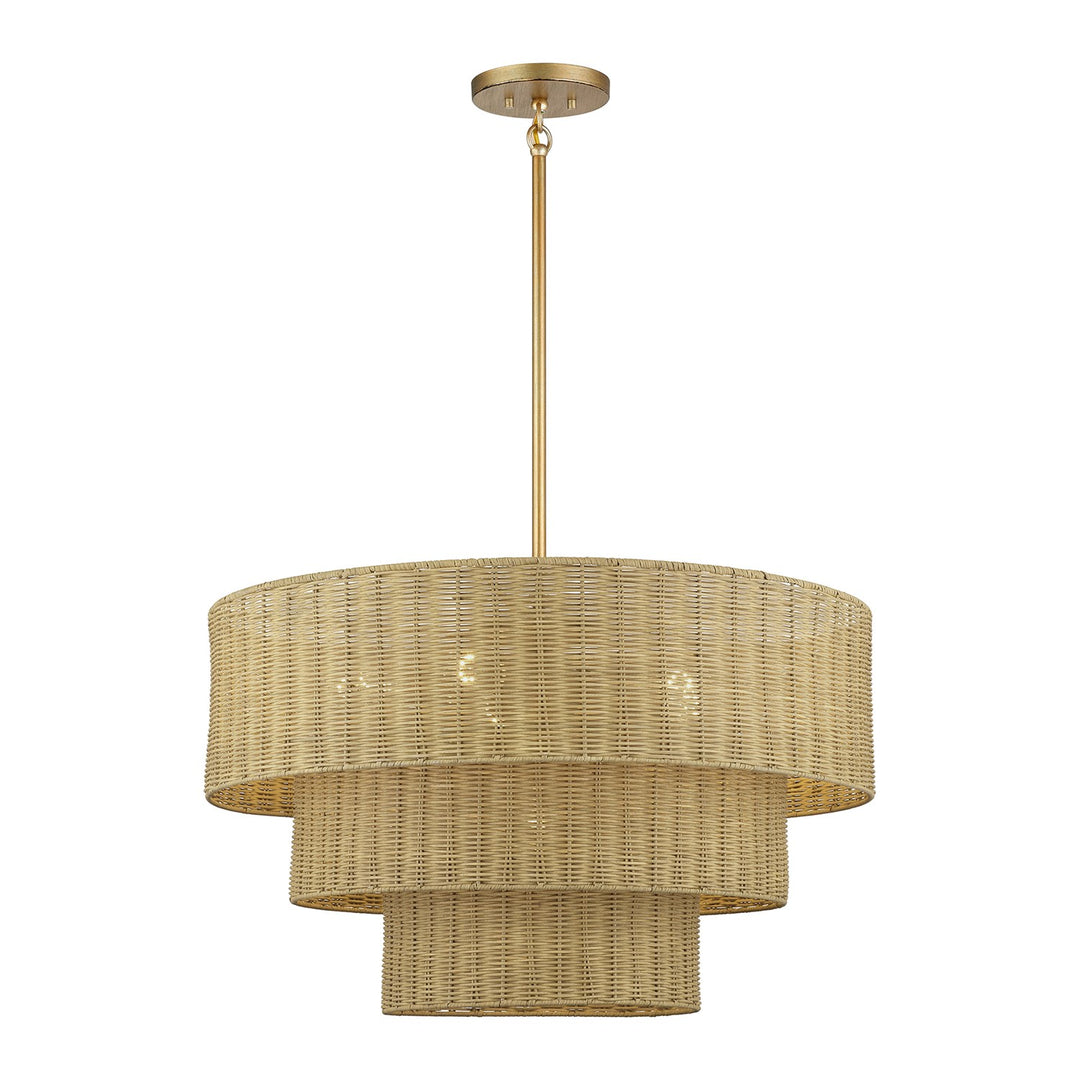 6 Light Antique Gold Leaf Large Pendant Chandelier