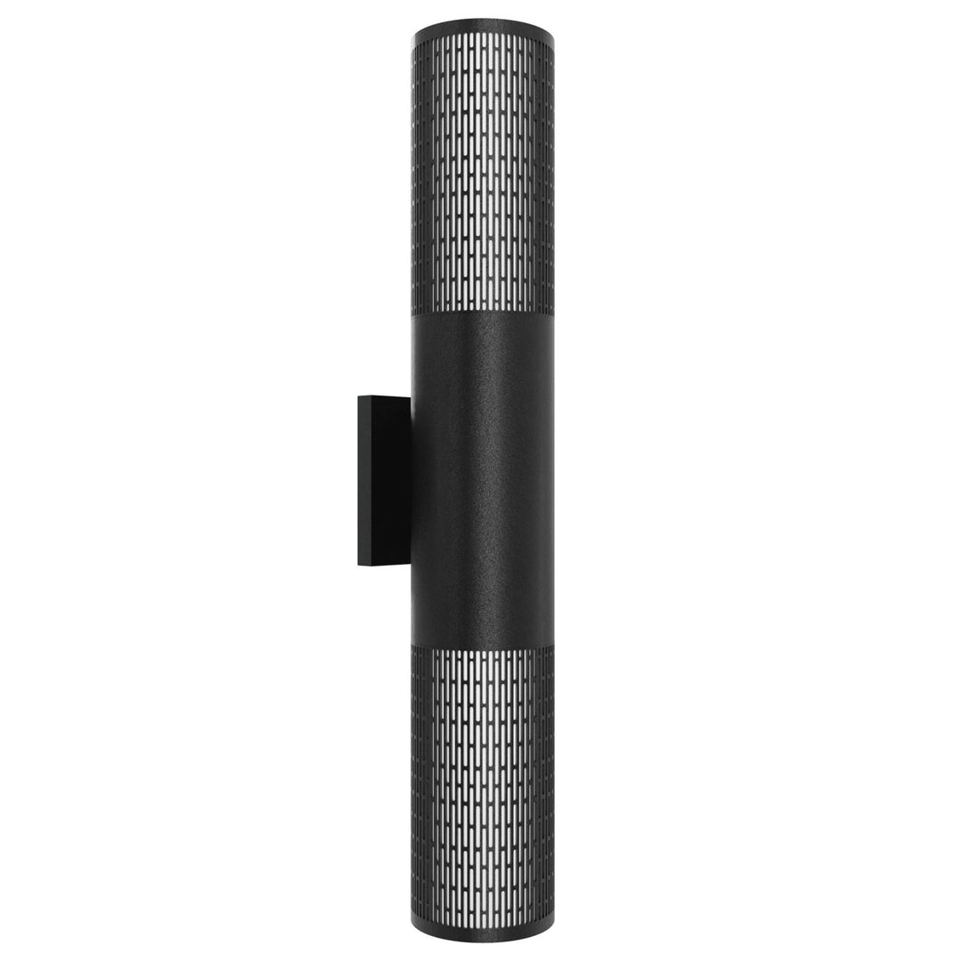 Outdoor 24" Cylindrical Sconce With Perforated Grid Black Frame