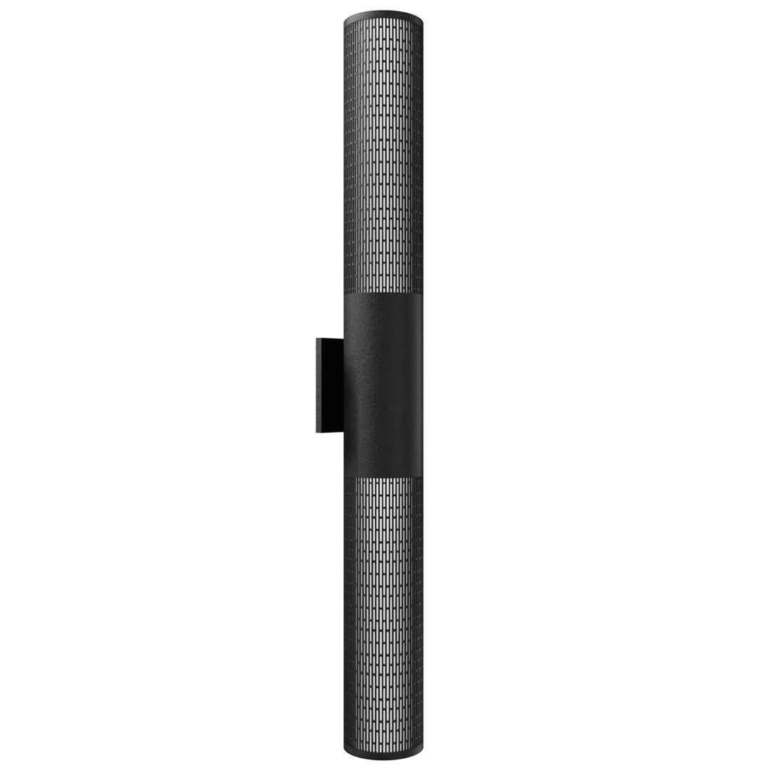 Outdoor 36" Cylindrical Sconce With Perforated Grid Black Frame