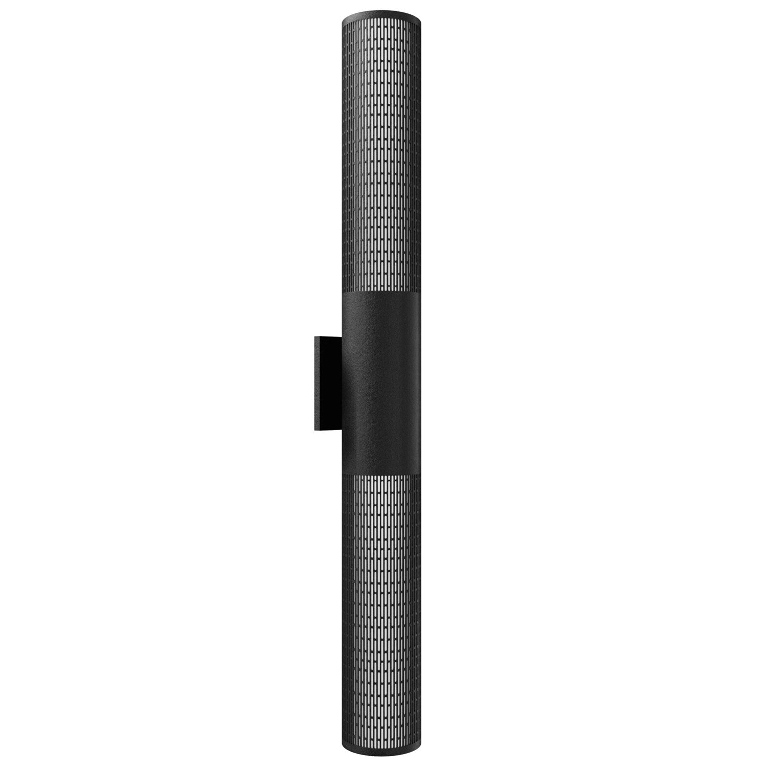 Outdoor 36" Cylindrical Sconce With Perforated Grid Black Frame