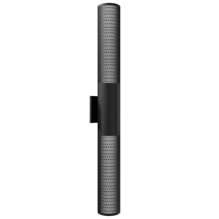 Outdoor 36" Cylindrical Sconce With Perforated Grid Black Frame