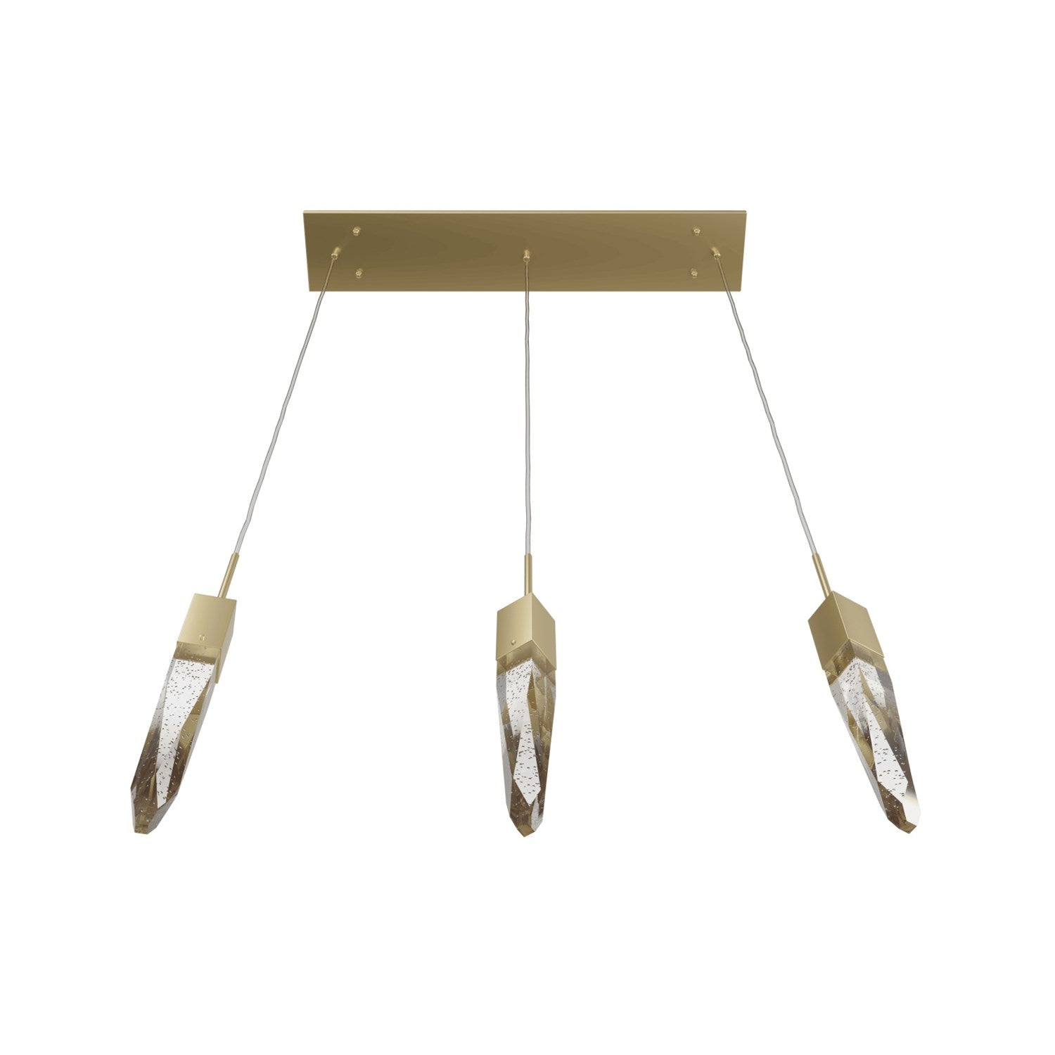 32" Linear Multi Pendant In Brushed Brass And Bubbled Crystal