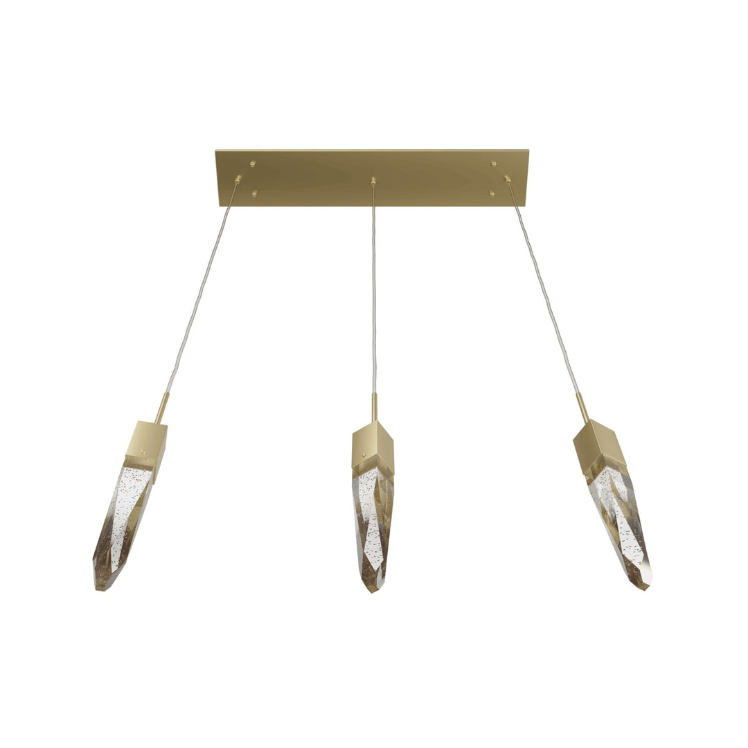 32" Linear Multi Pendant In Brushed Brass And Bubbled Crystal