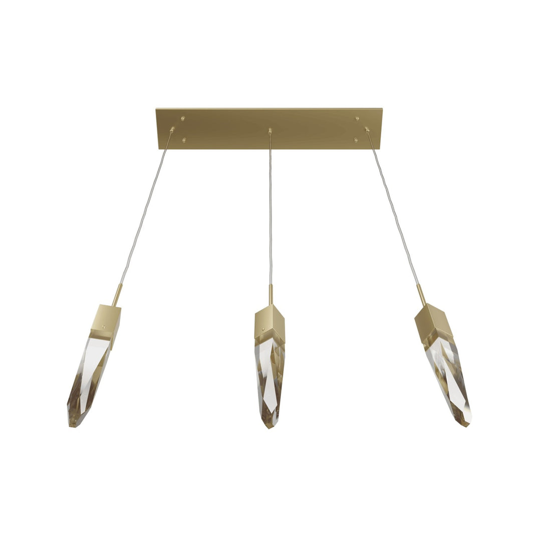 32" Linear Multi Pendant In Brushed Brass And Clear Crystal