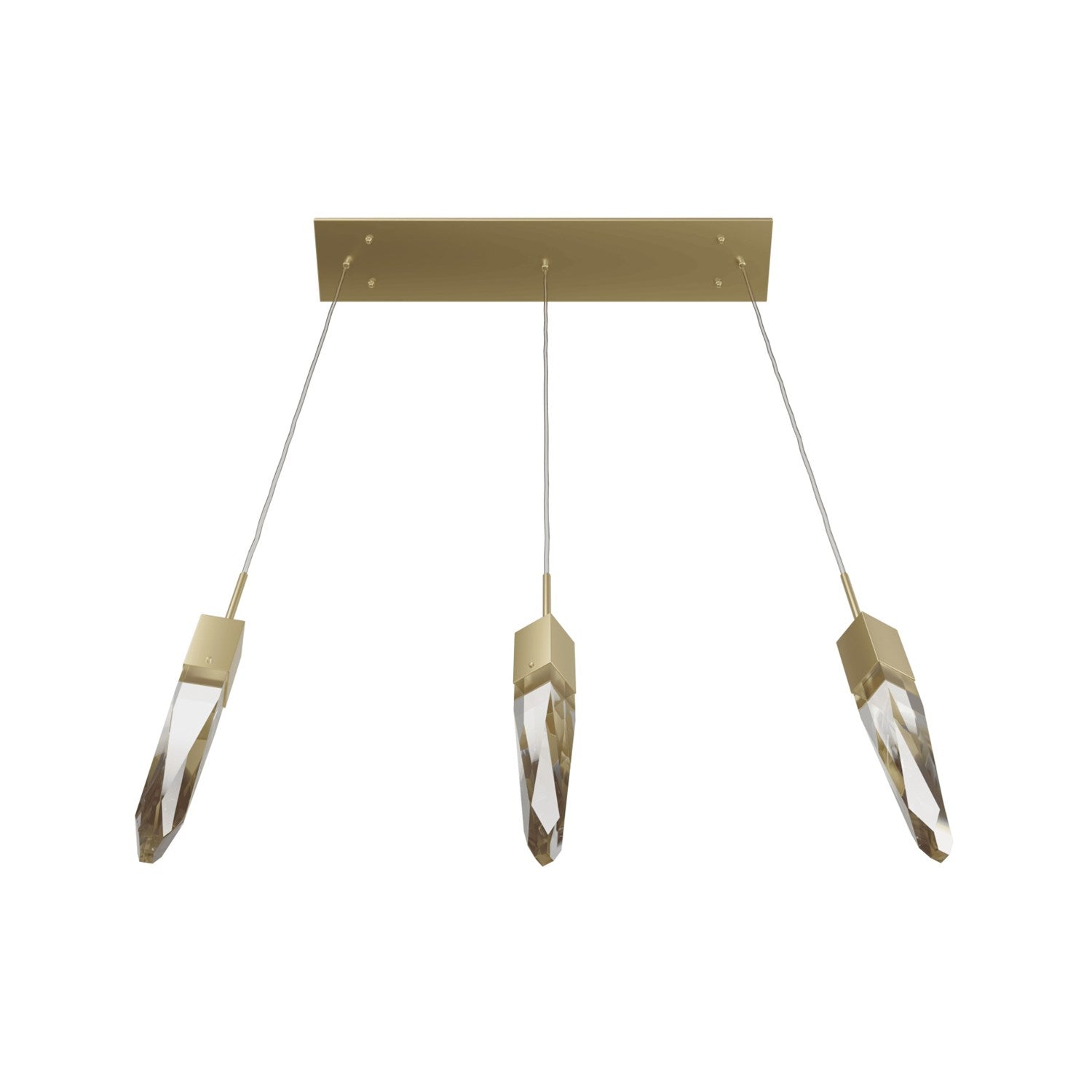 32" Linear Multi Pendant In Brushed Brass And Clear Crystal