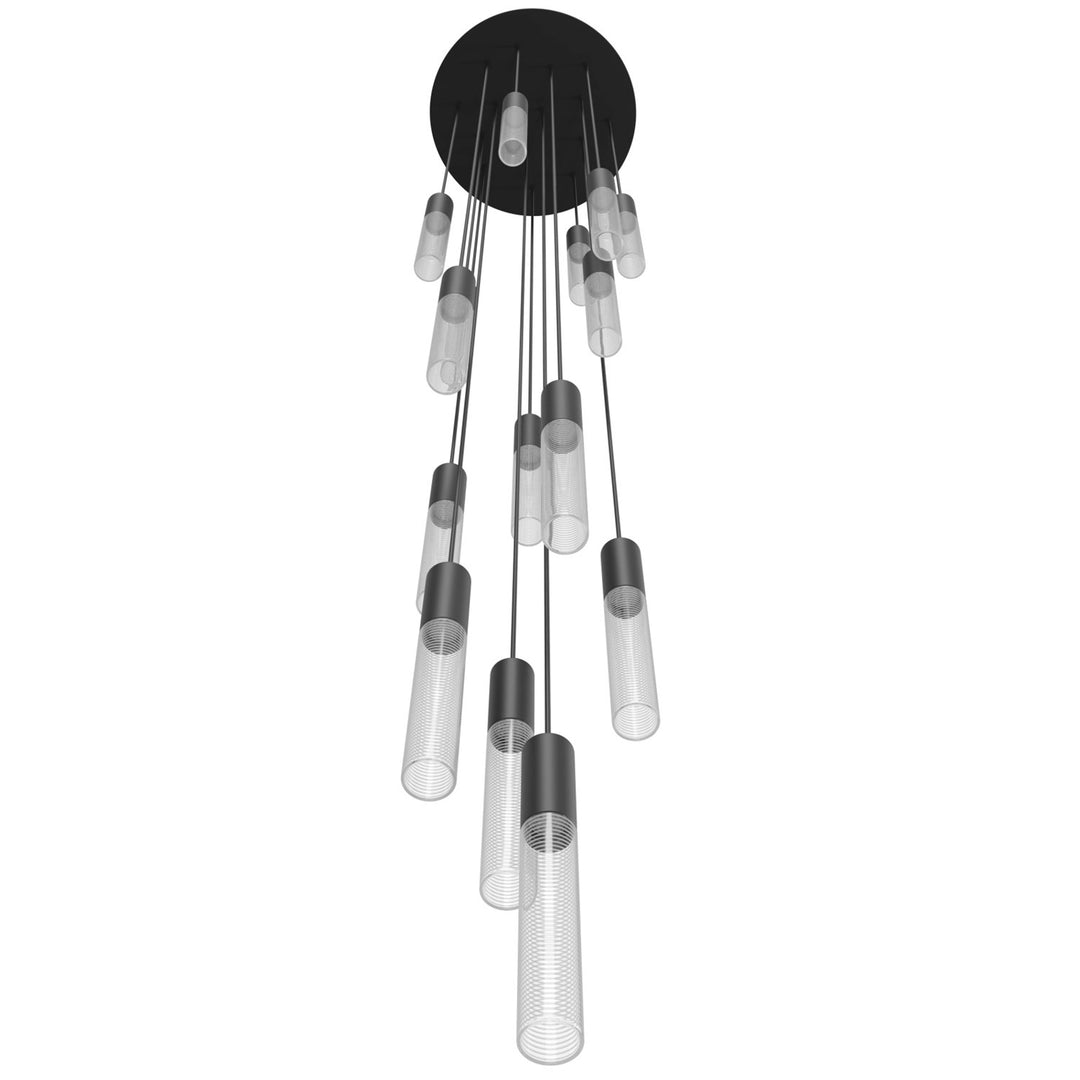15 Light Multi Pendant In Black With Laser Cut Spiral Glass by Avenue Lighting