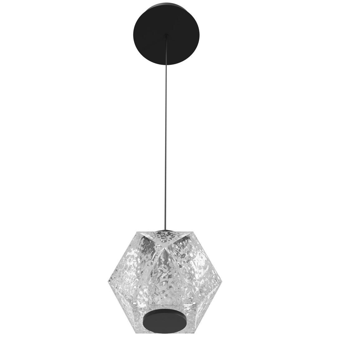 6" Geometric Pendant In Black With Textured Glass