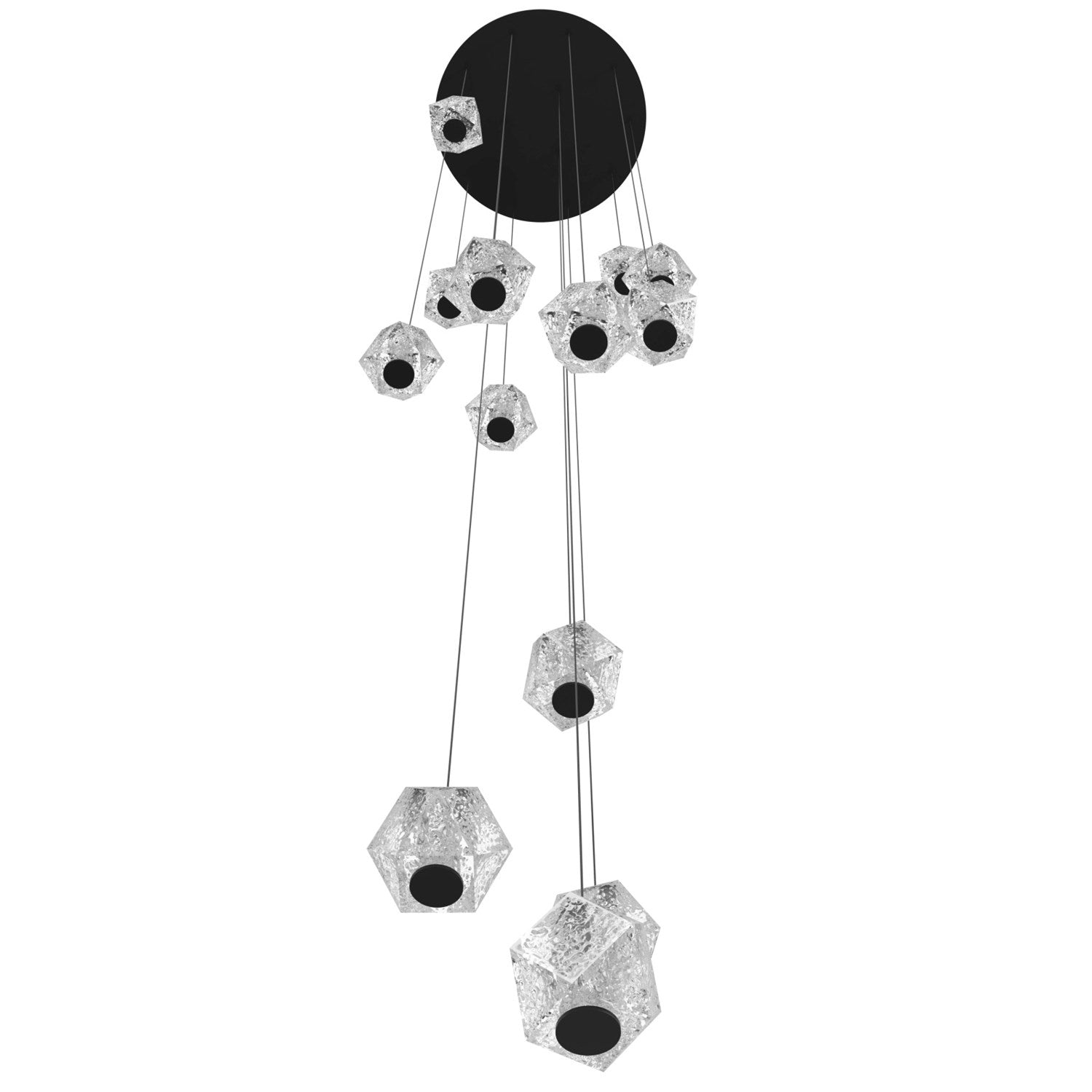 13 Light Multi Pendant In Black With Acrylic Faceted Spheres