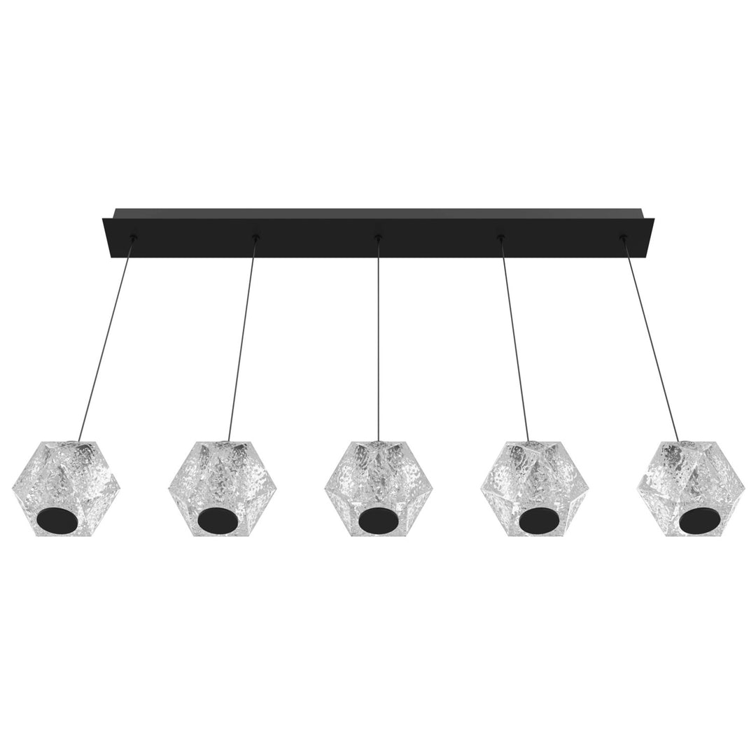 5 Light Linear Multi Pendant In Black With Acrylic Faceted Spheres