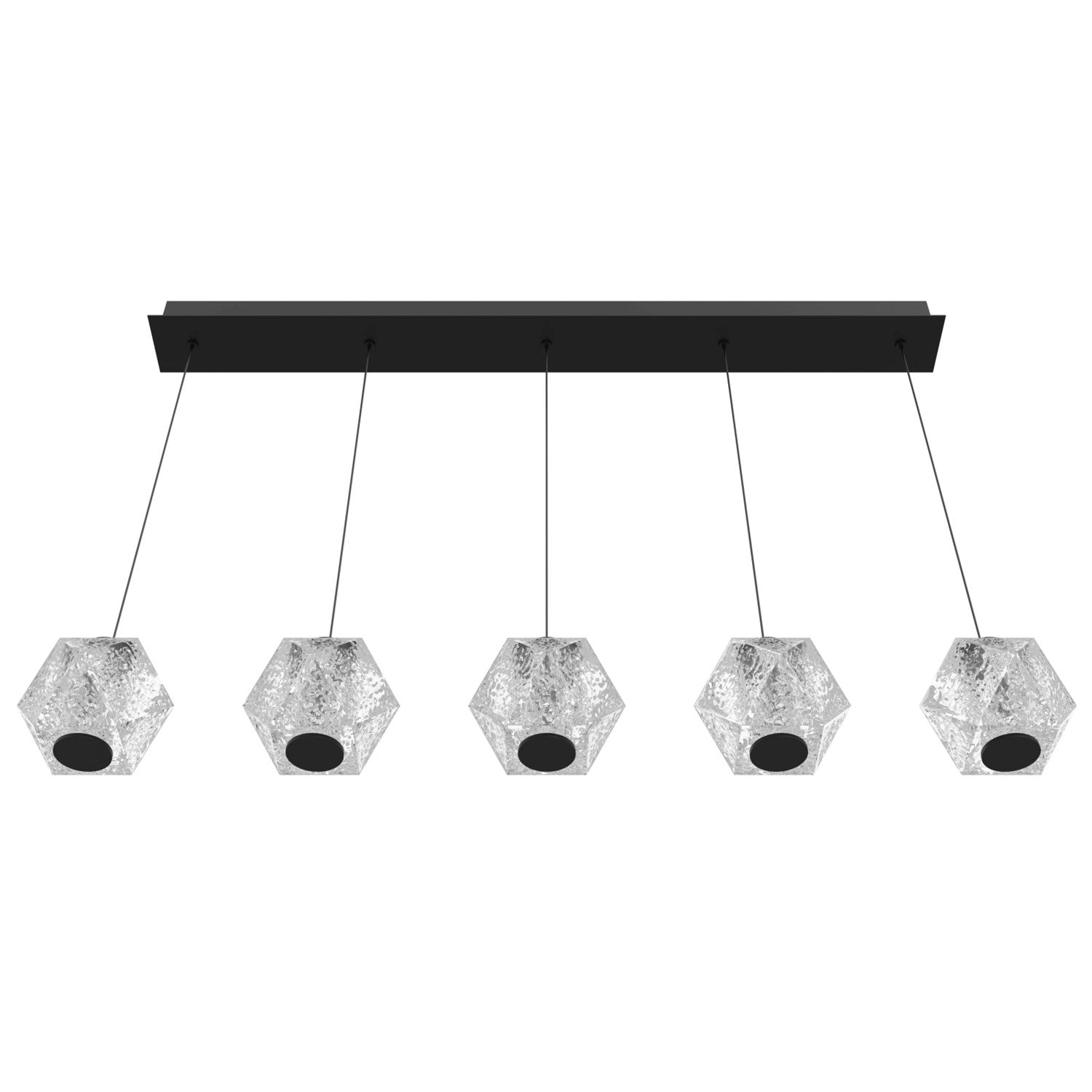 5 Light Linear Multi Pendant In Black With Acrylic Faceted Spheres