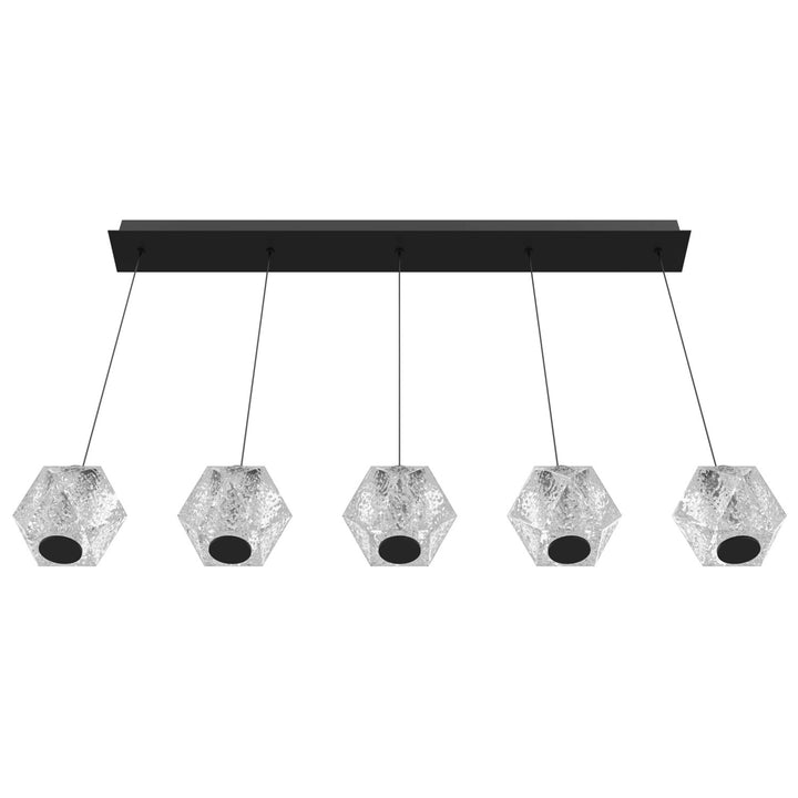 5 Light Linear Multi Pendant In Black With Acrylic Faceted Spheres