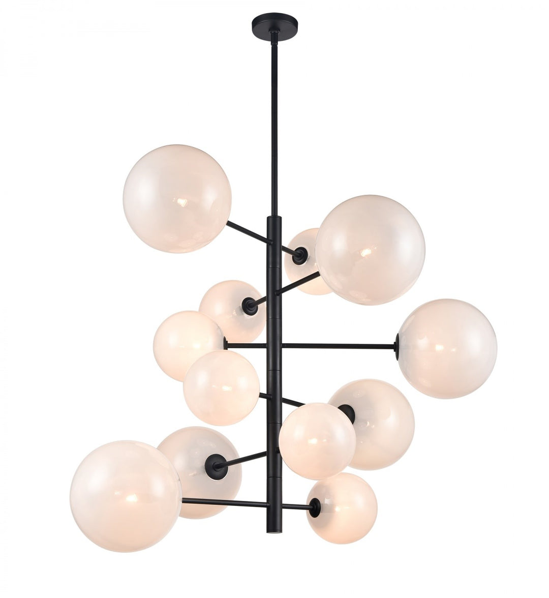 37" Chandelier In Black With Frosted White Glass by Avenue Lighting