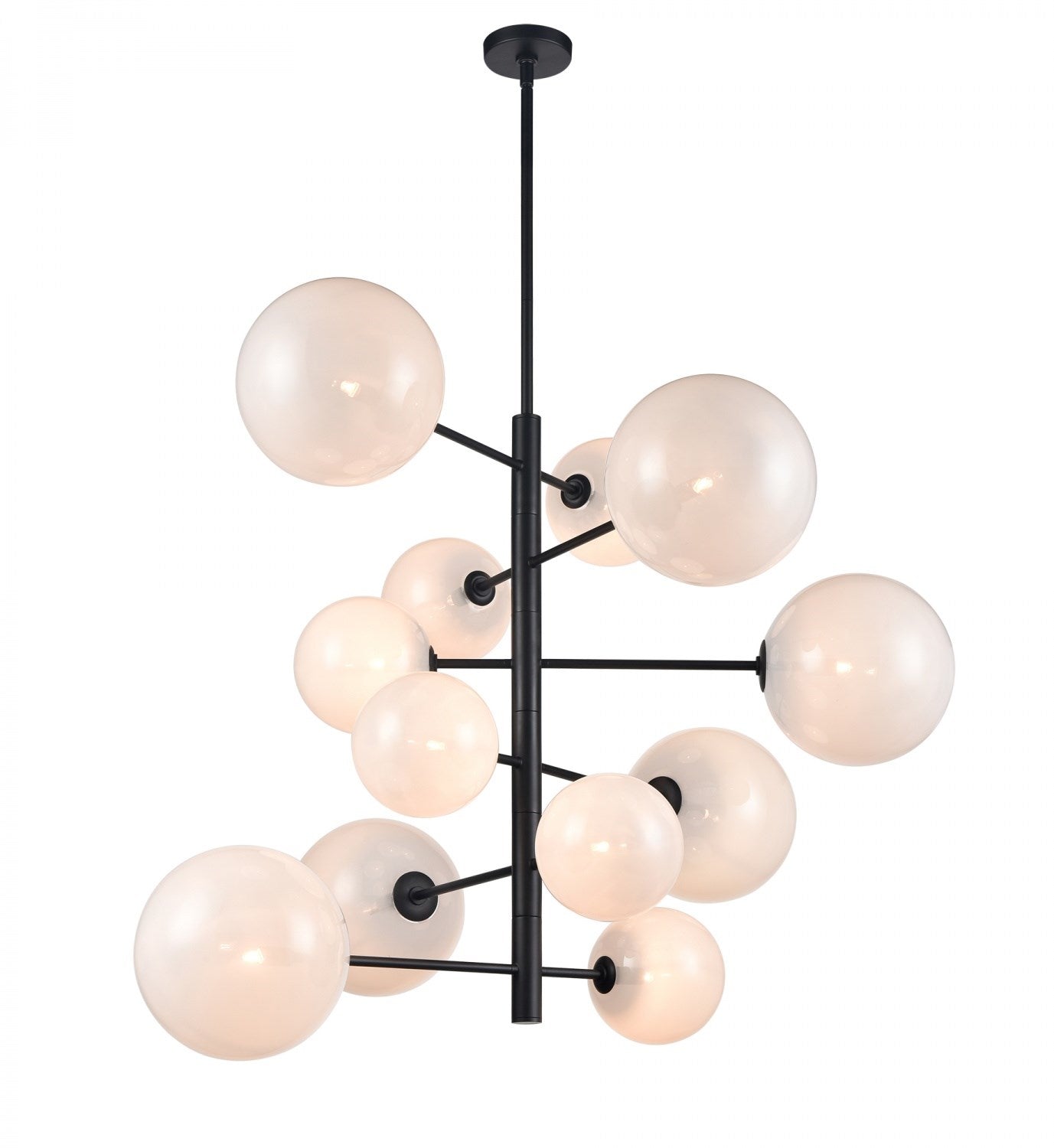 37" Chandelier In Black With Frosted White Glass by Avenue Lighting