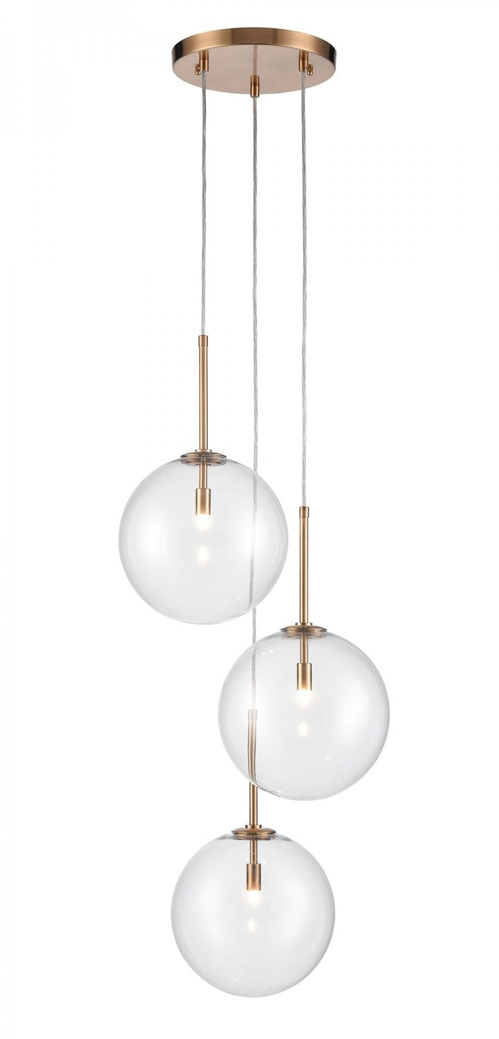 3 Light Multi Pendant In Aged Brass With Clear Glass by Avenue Lighting