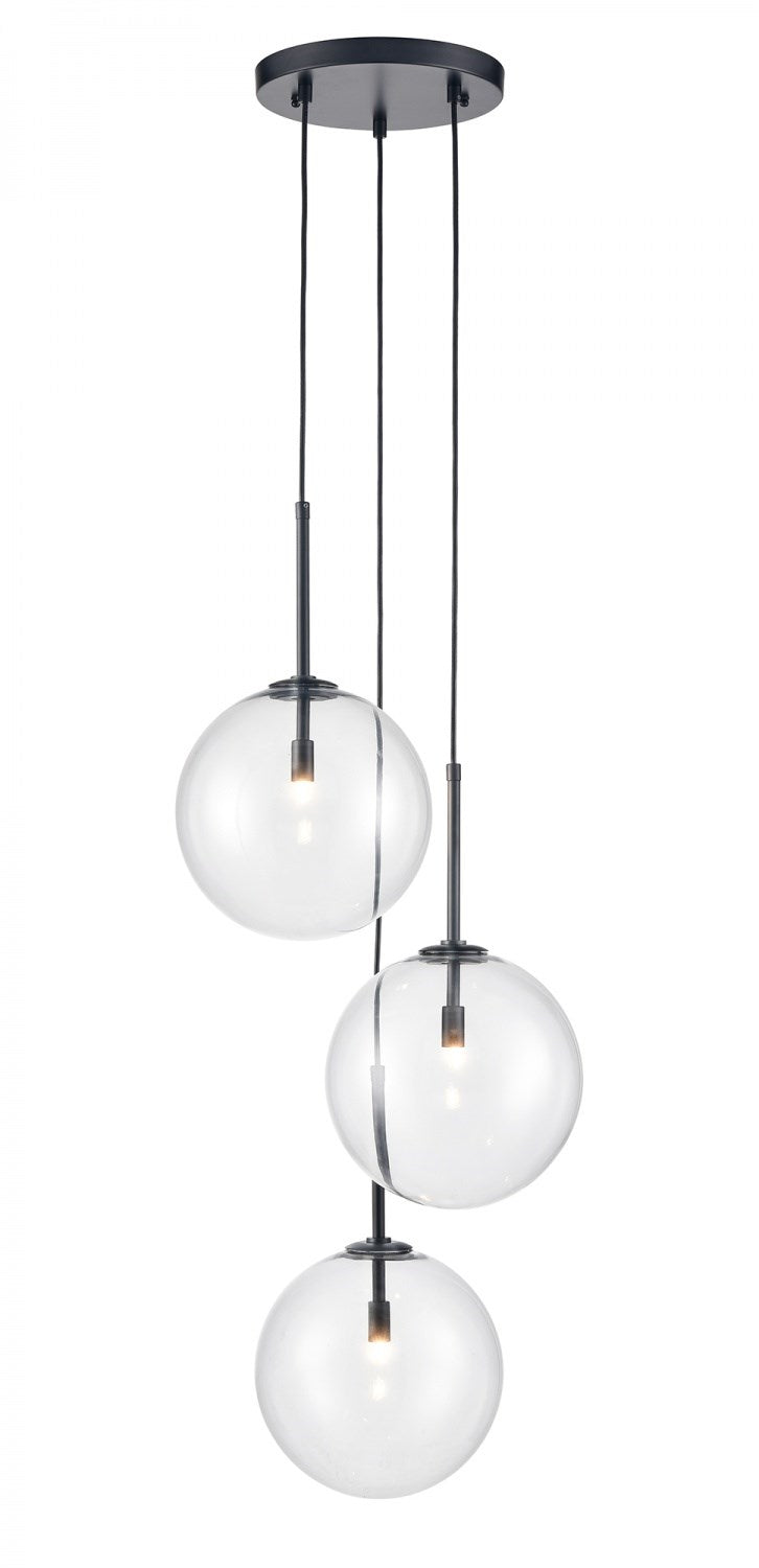 3 Light Multi Pendant In Black With Clear Glass by Avenue Lighting