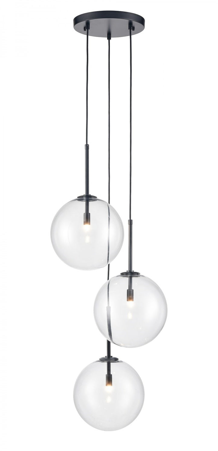 3 Light Multi Pendant In Black With Clear Glass by Avenue Lighting