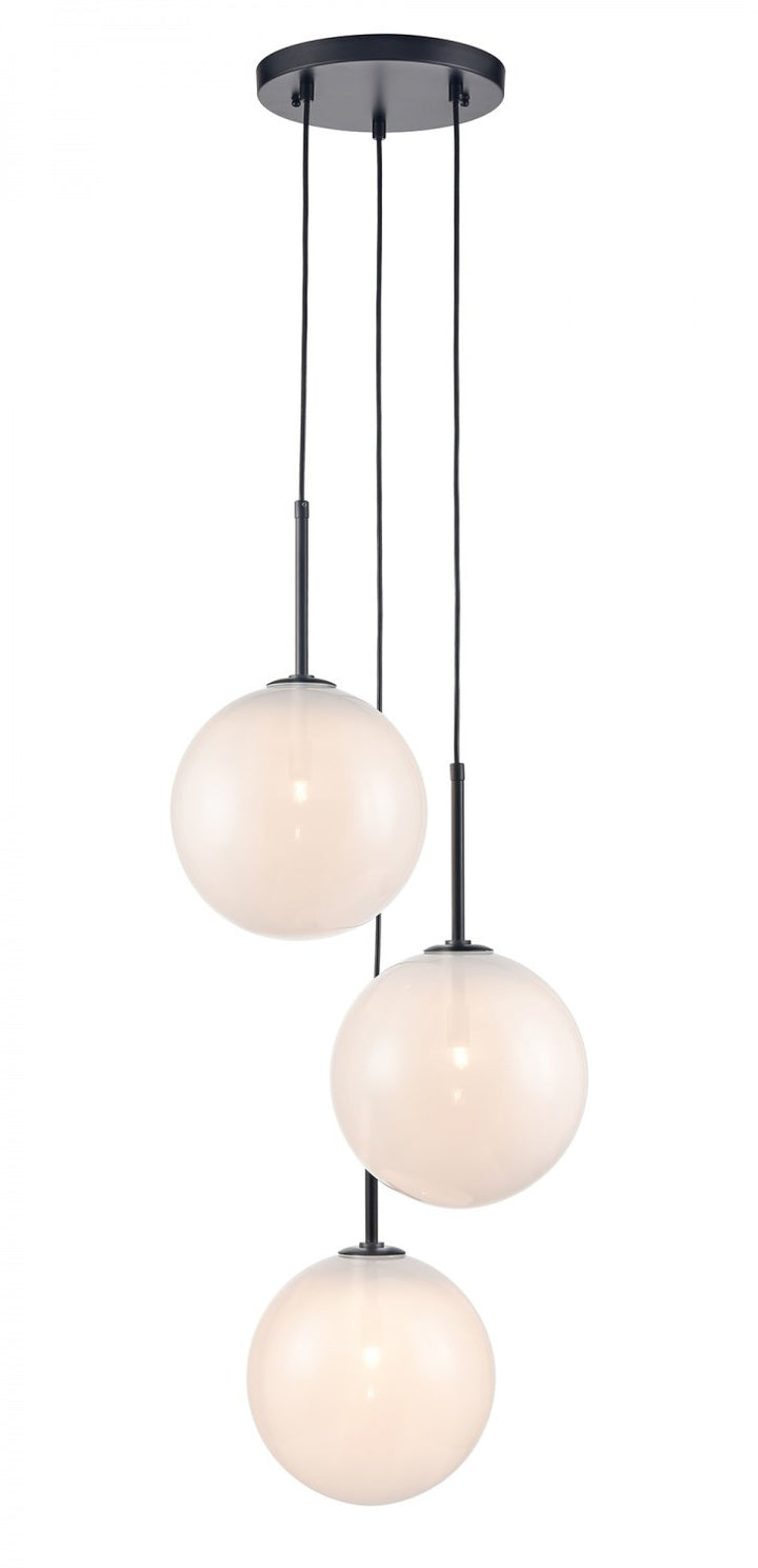 3 Light Multi Pendant In Black With Clear Glass