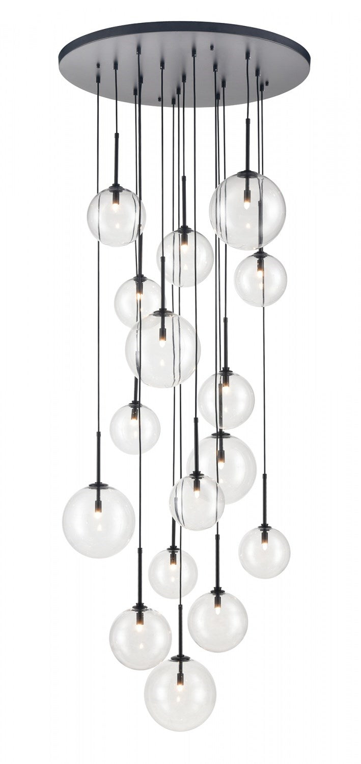 16 Light Multi Pendant In Black With Clear Glass by Avenue Lighting