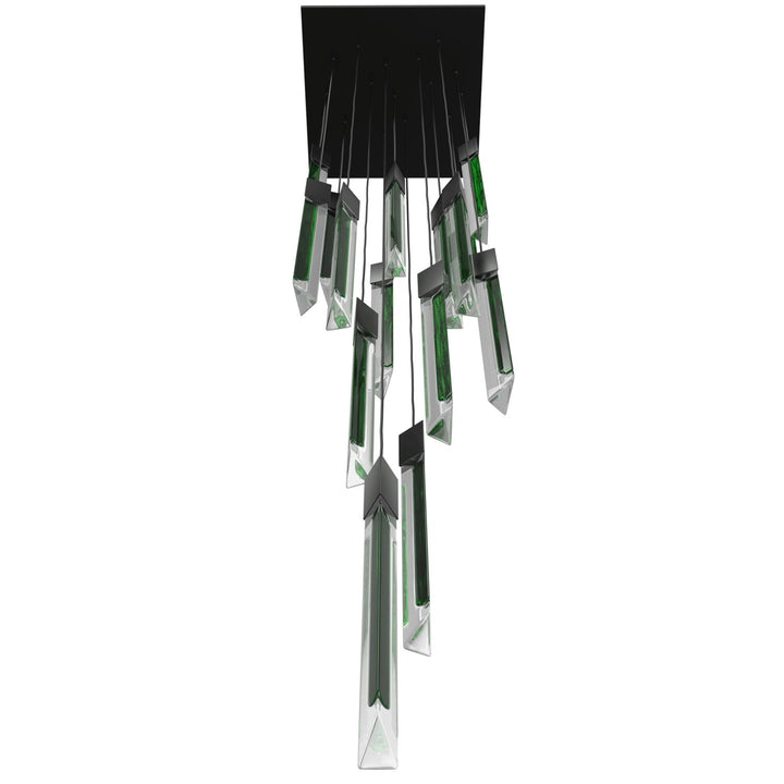 15 Light Multi Pendant In Black With Jade Accent Glass