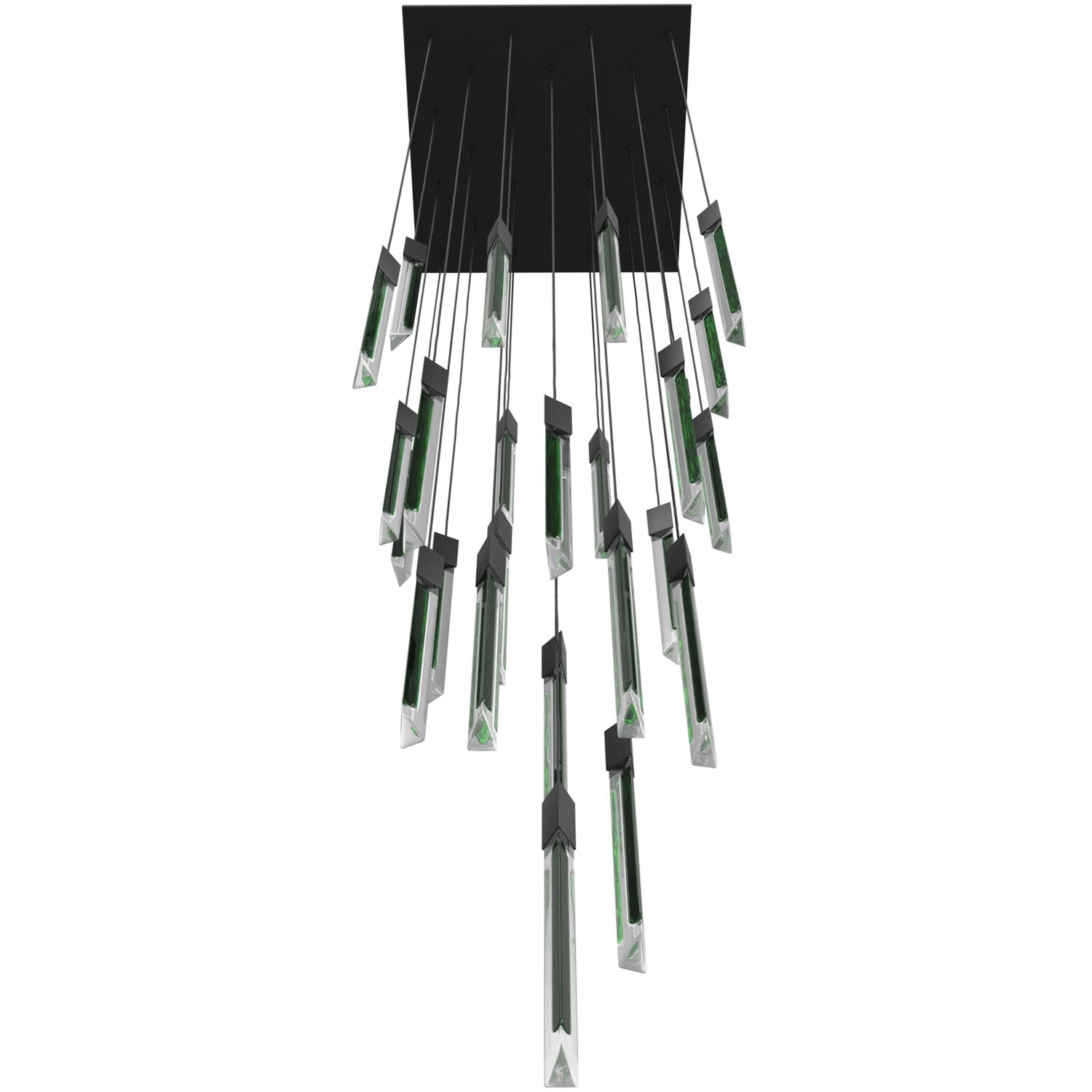 31 Light Multi Pendant In Black With Jade Accent Glass