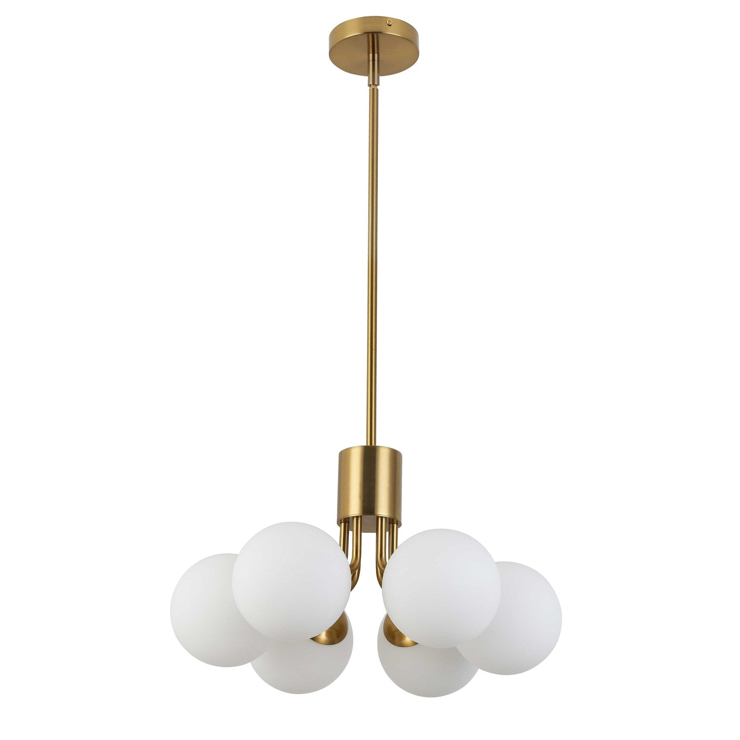6 Light Halogen Pendant Aged Brass With White Opal Glass by Dainolite