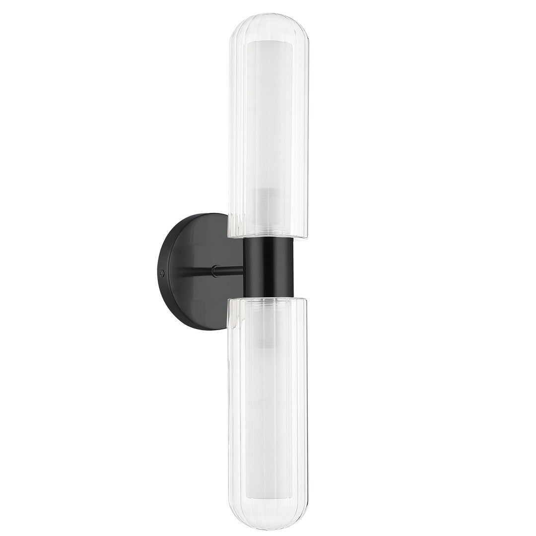 2 Light Matte Black Wall Sconce W/ Clear Fluted Glass by Dainolite