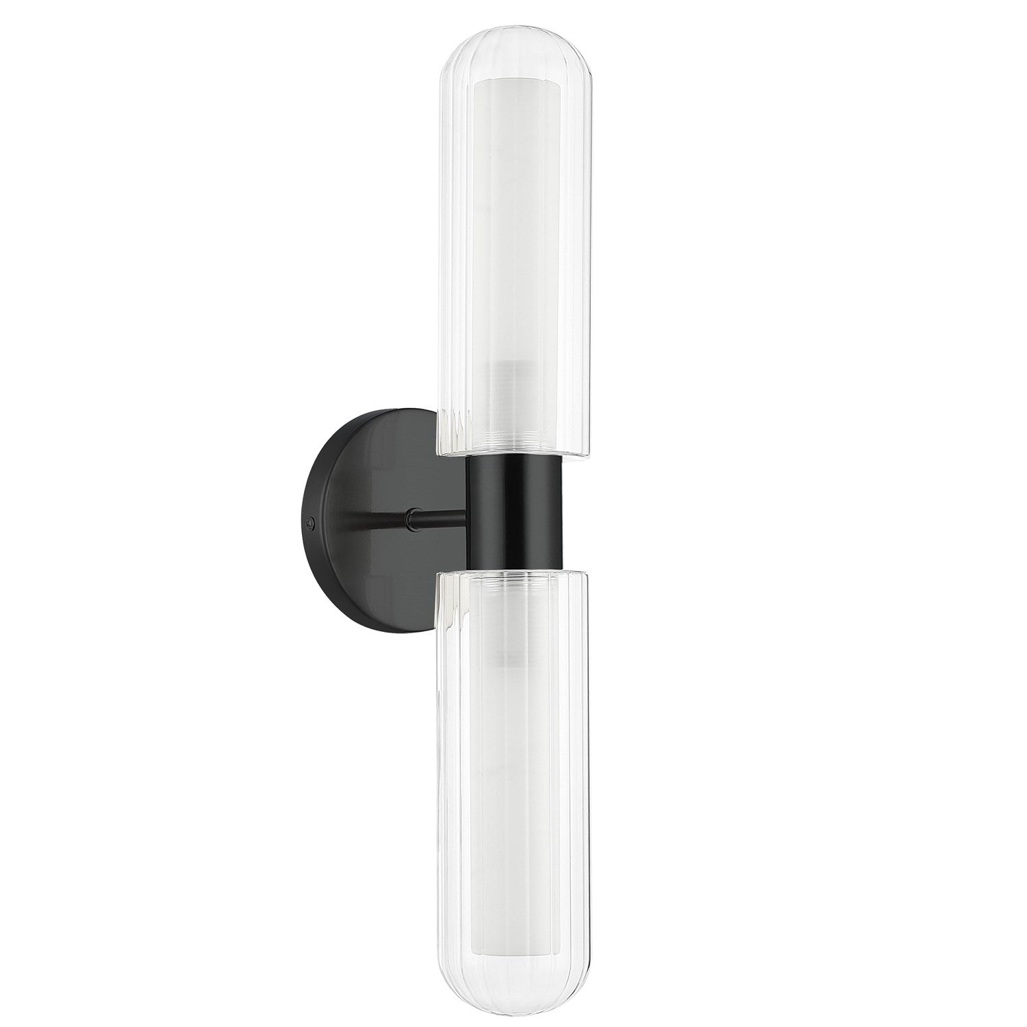 2 Light Matte Black Wall Sconce W/ Clear Fluted Glass by Dainolite