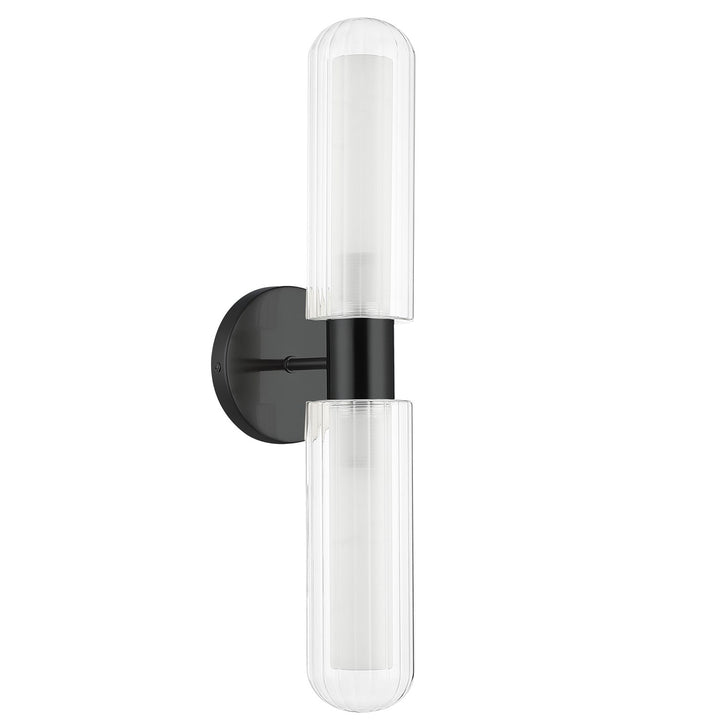 2 Light Matte Black Wall Sconce W/ Clear Fluted Glass by Dainolite
