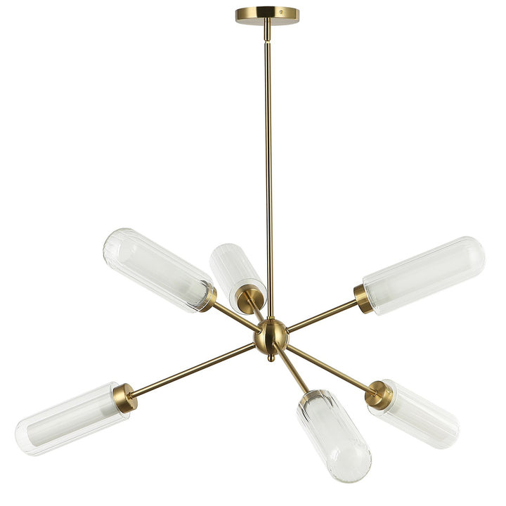 6 Light Aged Brass Chandelier W/ Clear Fluted & Frosted Glass by Dainolite