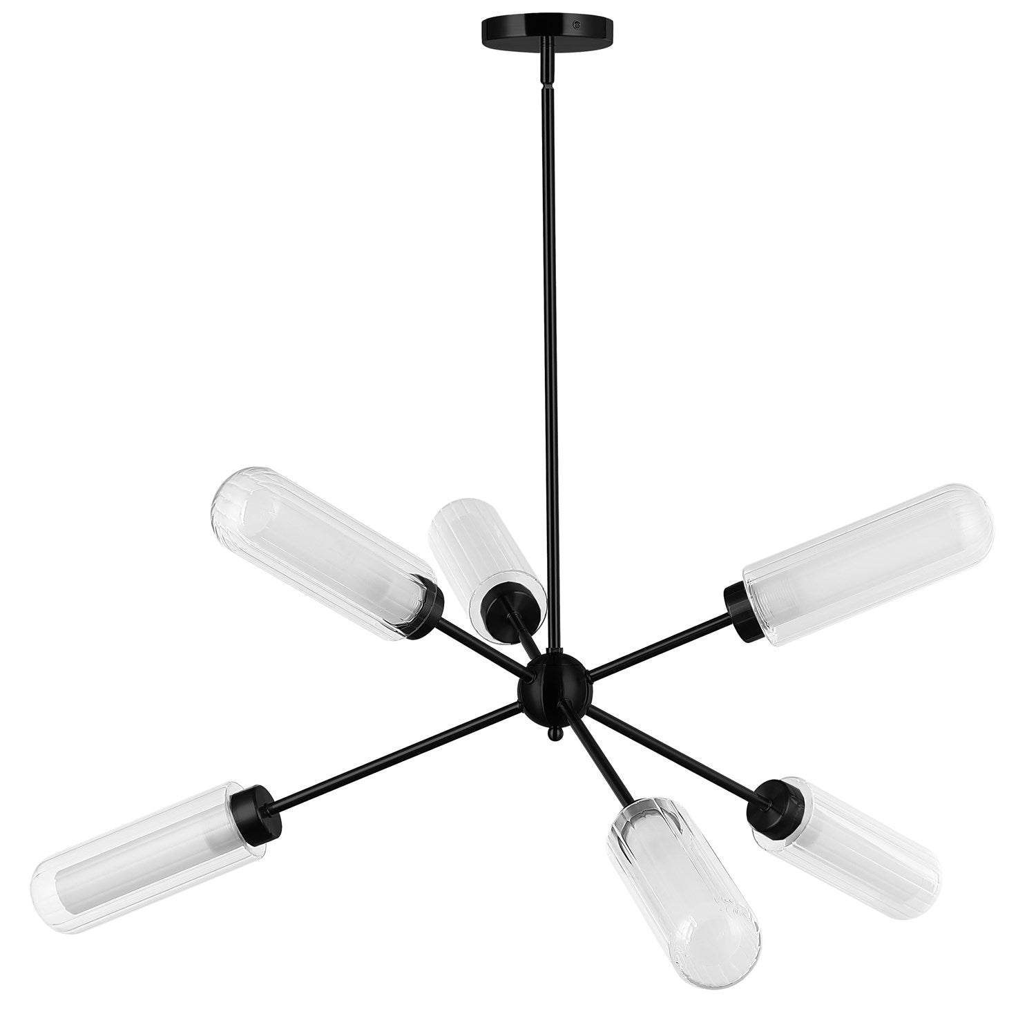 6 Light Matte Black Chandelier W/ Clear Fluted & Frosted Glass by Dainolite