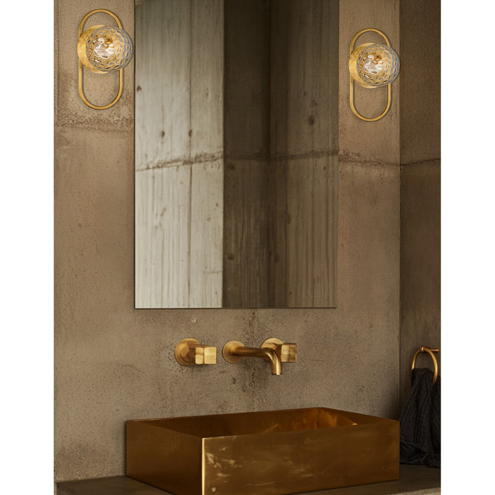 1 Light Aged Brass Wall Sconce W/ Clear Hammered Glass