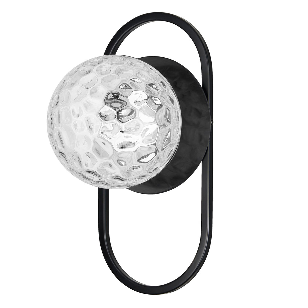1 Light Matte Black Wall Sconce W/ Clear Hammered Glass by Dainolite