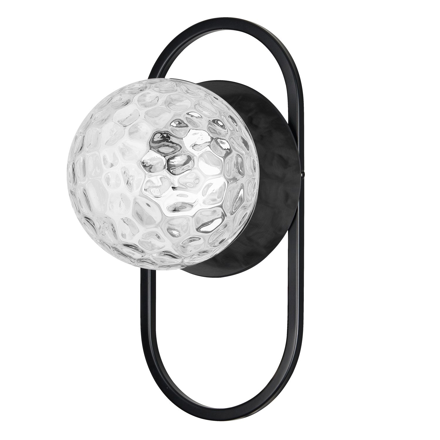 1 Light Matte Black Wall Sconce W/ Clear Hammered Glass by Dainolite