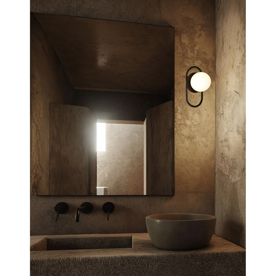 1 Light Matte Black Wall Sconce W/ Opal Glass