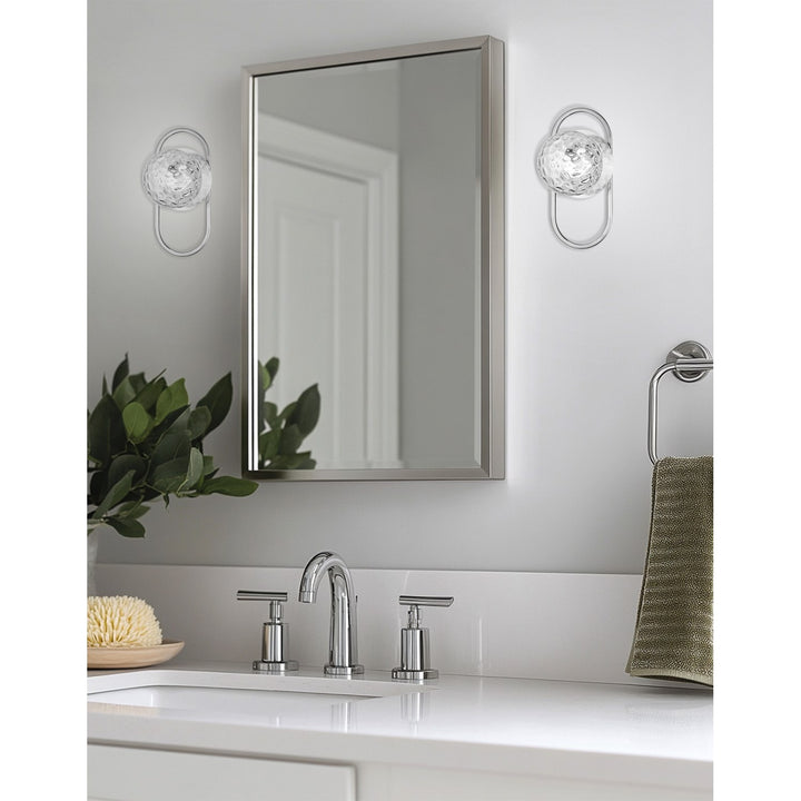 1 Light Polished Chrome Wall Sconce W/ Clear Hammered Glass