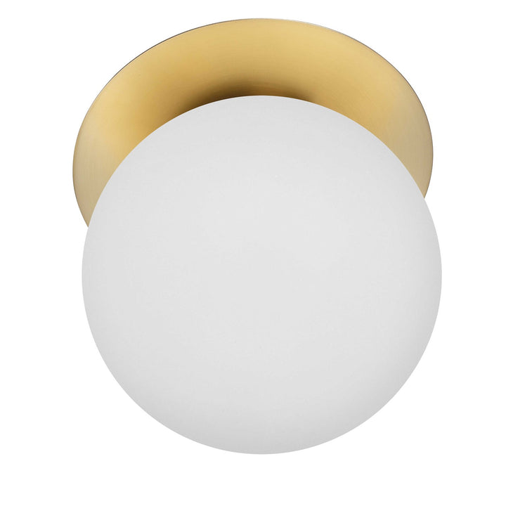 1 Light Aged Brass Incandescent Wall Sconce With White Glass Globe by Dainolite