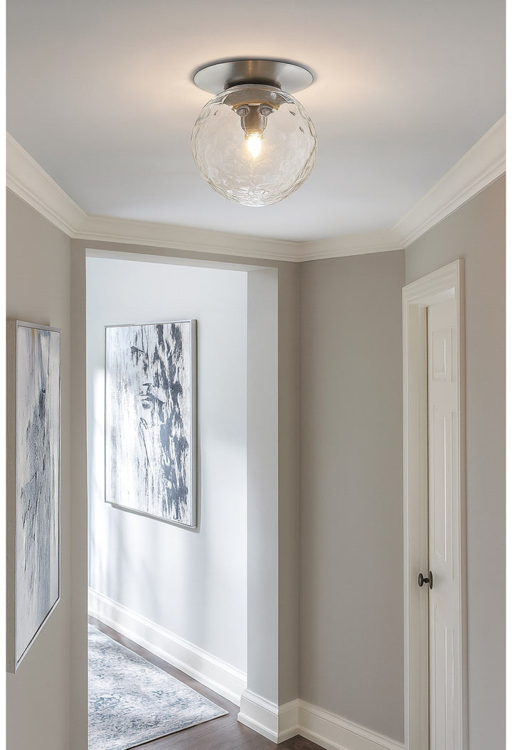 1 Light Polished Chrome Incandescent Wall Sconce With Hammered Glass Globe