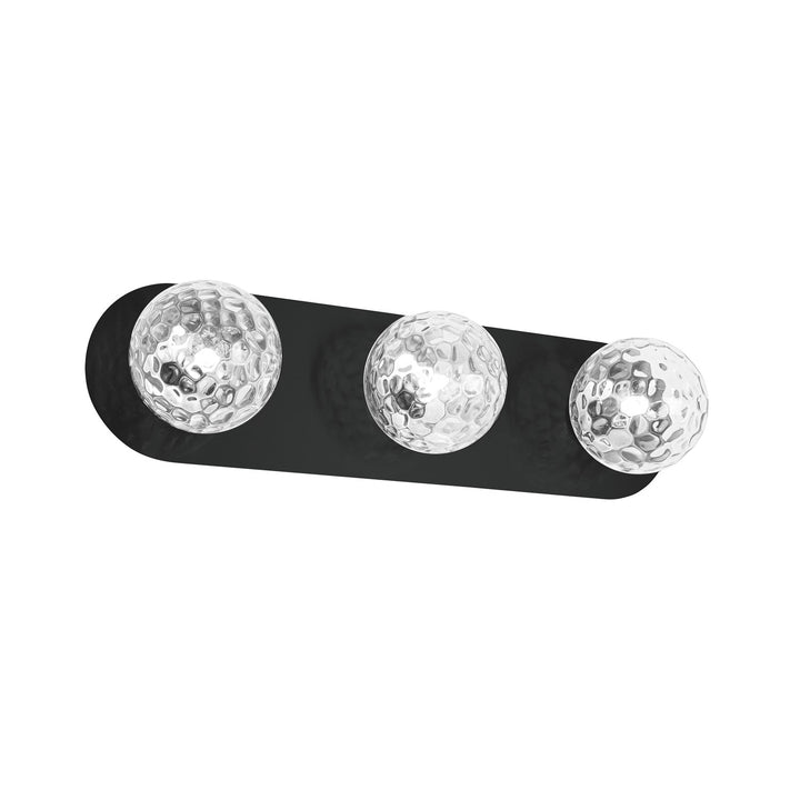 3 Light Vanity In Matte Black W/ Clear Hammered Glass by Dainolite
