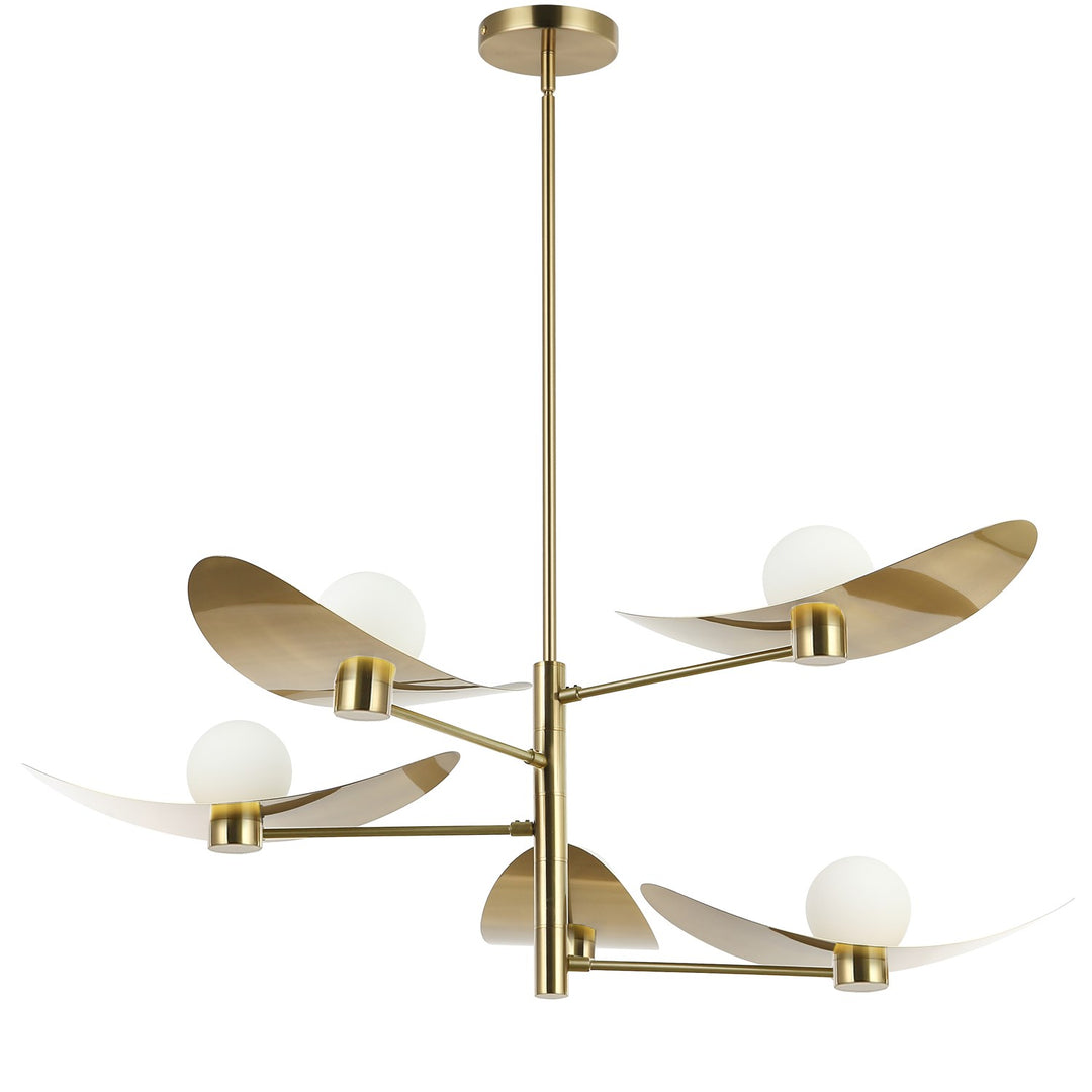 5 Light Aged Brass Chandelier W/ Opal Glass by Dainolite