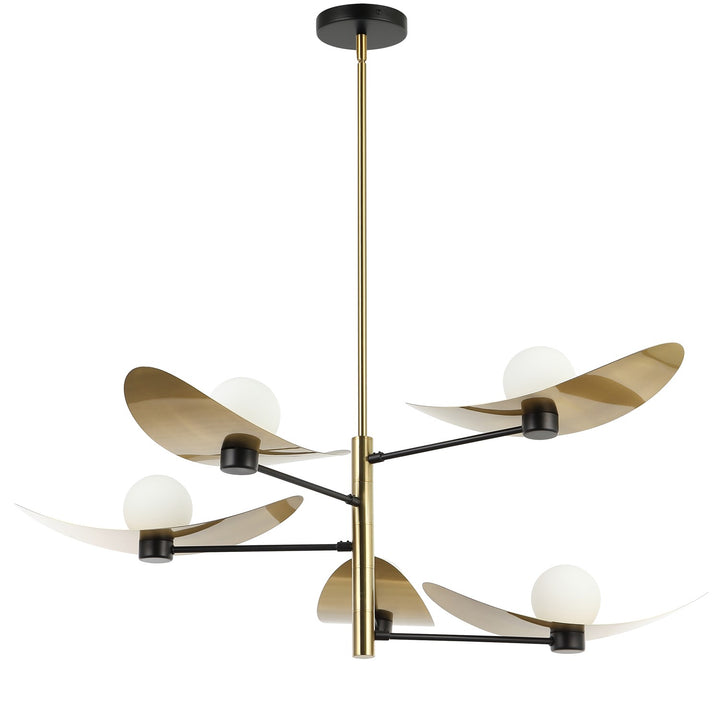 5 Light Aged Brass Chandelier W/ Opal Glass