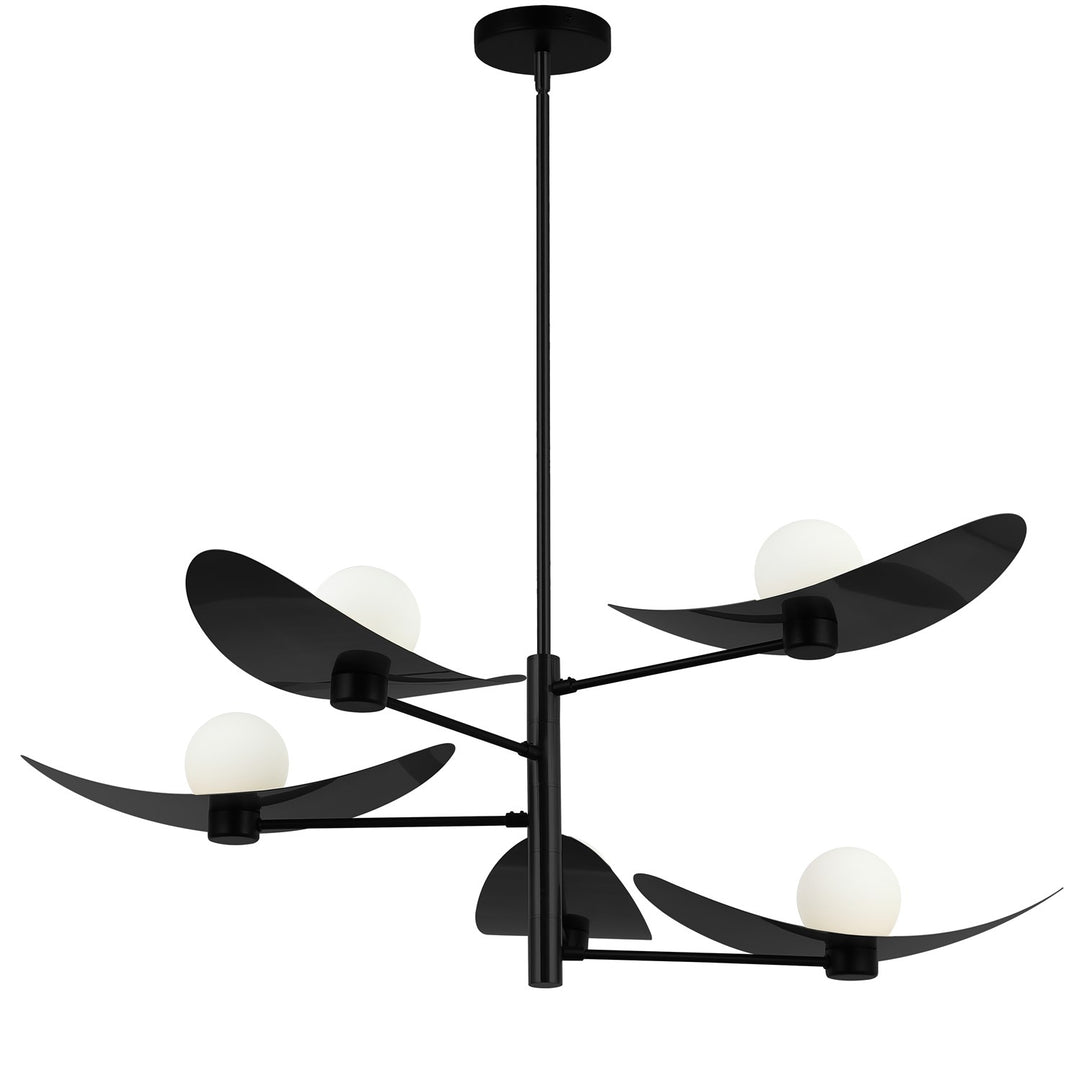 5 Light Matte Black Chandelier W/ Opal Glass by Dainolite