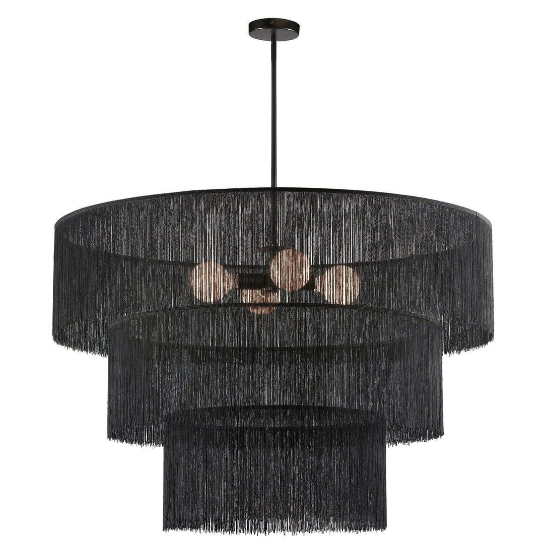 4 Light Chandelier In Matte Black W/ Black Tassel Shades by Dainolite
