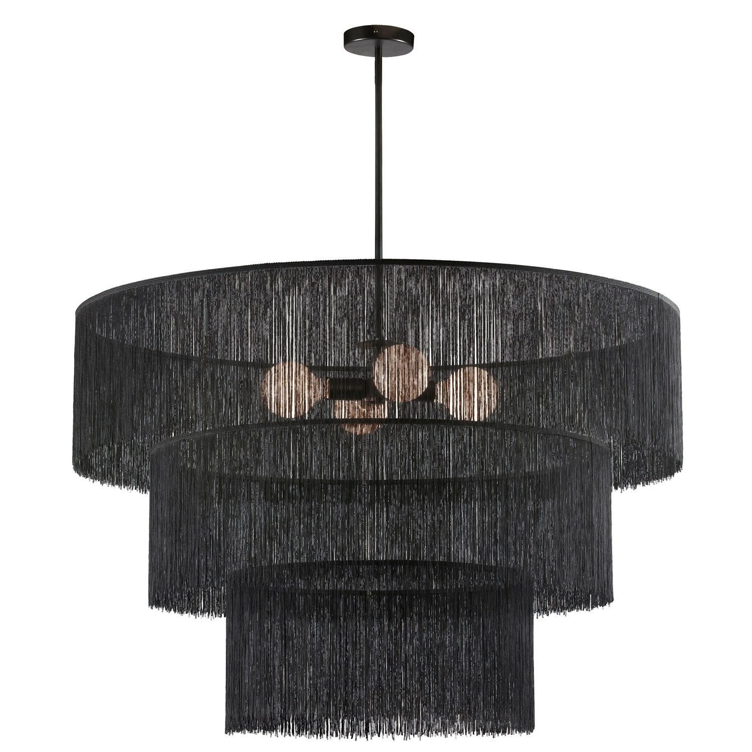 4 Light Chandelier In Matte Black W/ Black Tassel Shades by Dainolite